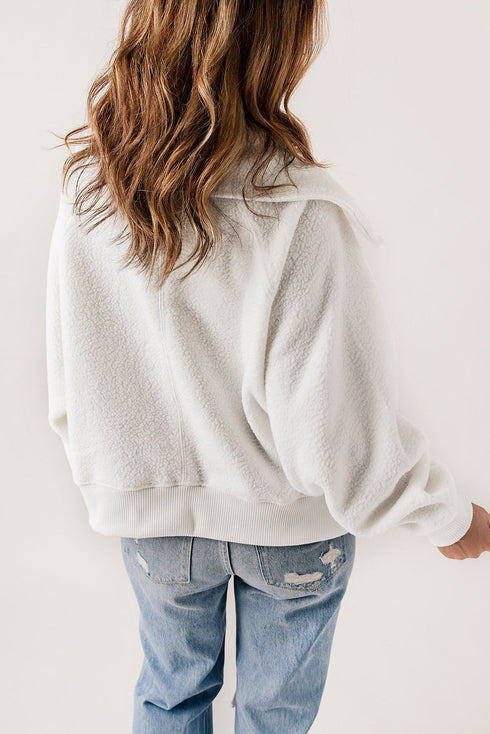 Button Flap Pocket Spread Collar Fleece Jacket